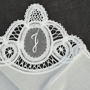 Elegant Lace Handkerchief with Initial Monogram